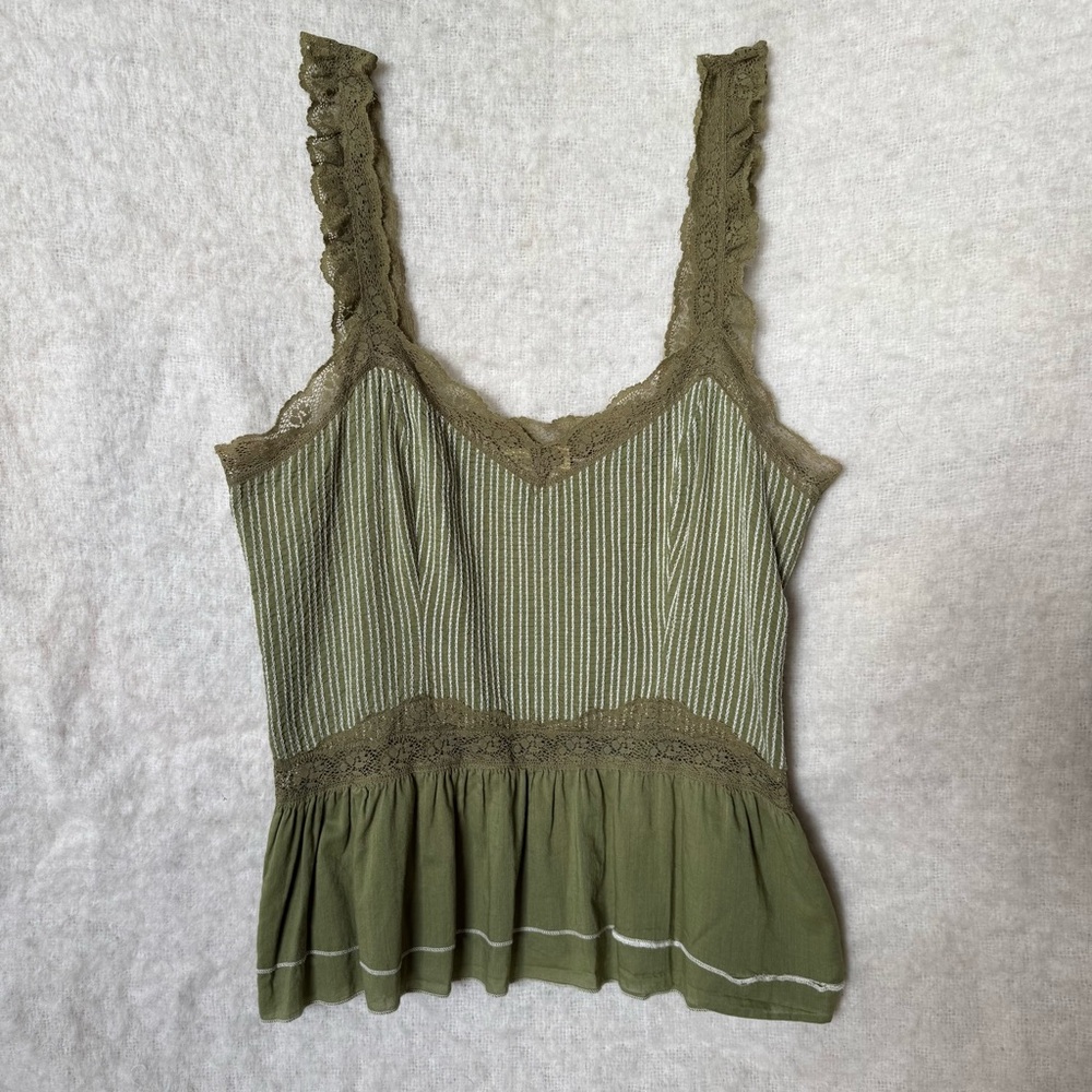 Green Lace Trim Tank Top free people size 8